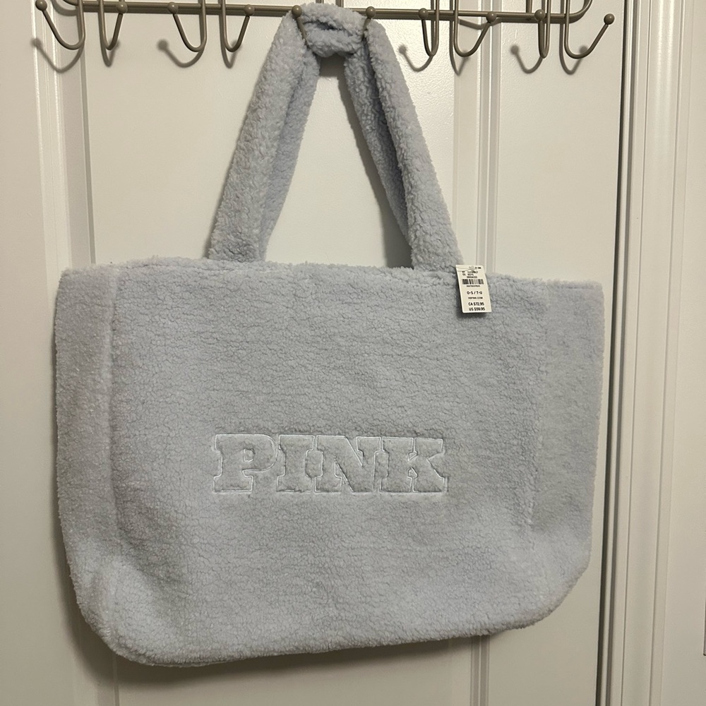 BRAND NEW PINK Victoria's Secret Light Blue Fuzzy Tote